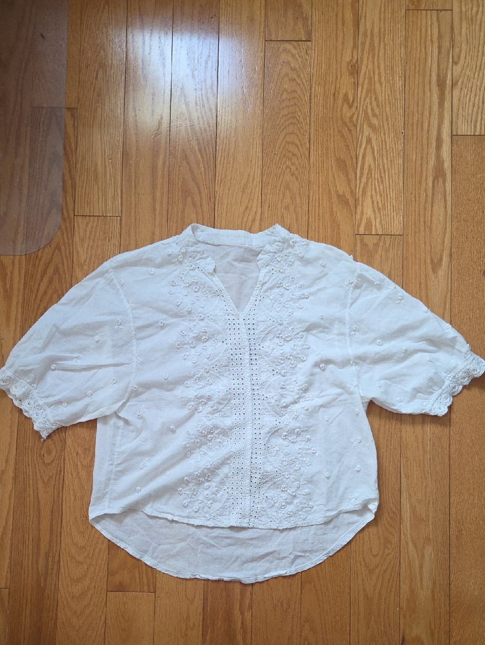 White Embroidered V-Neck Peasant Blouse - Picture 2 of 10